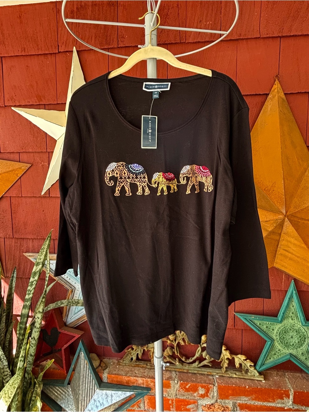 NWT Y2K Karen Scott Sunny Safari Elephant Tunic 3/4 Sleeve Women’s Plus Size 2X